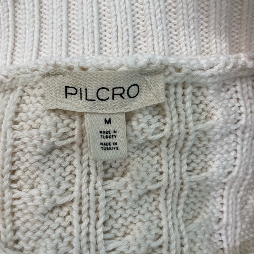 Pilcro Anthropologie Twofer Cable Knit Cream Sweater Blue & Red Stitching Medium - Picture 5 of 7